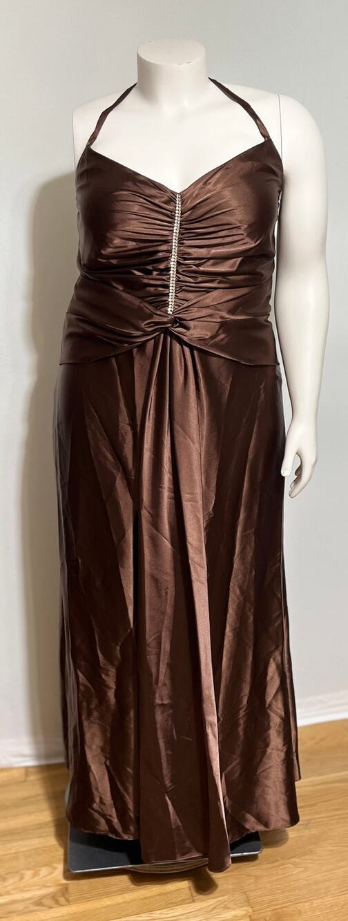 Torrid NWT Satin Halter Gown Dress Brown Rhinestone Plus Size 18W Made in USA